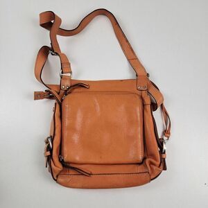Vintage Y2K Fossil Crossbody Shoulder Bag Orange Leather Boho Hipster